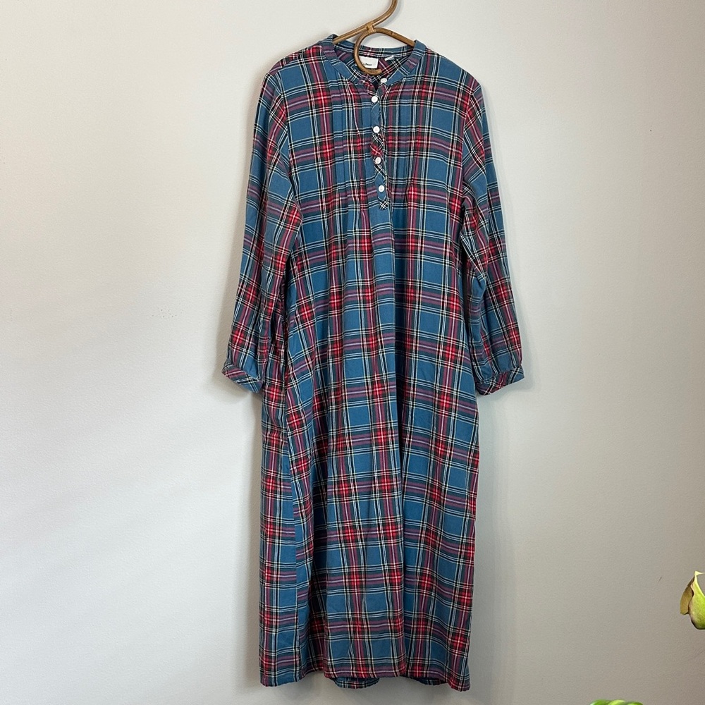 L.L. Bean Vintage Plaid Maxi Shirt Night Dress - Blue & Red